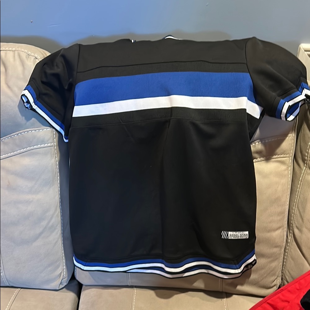 Black and Blue Jersey Style Short Sleeve Tee